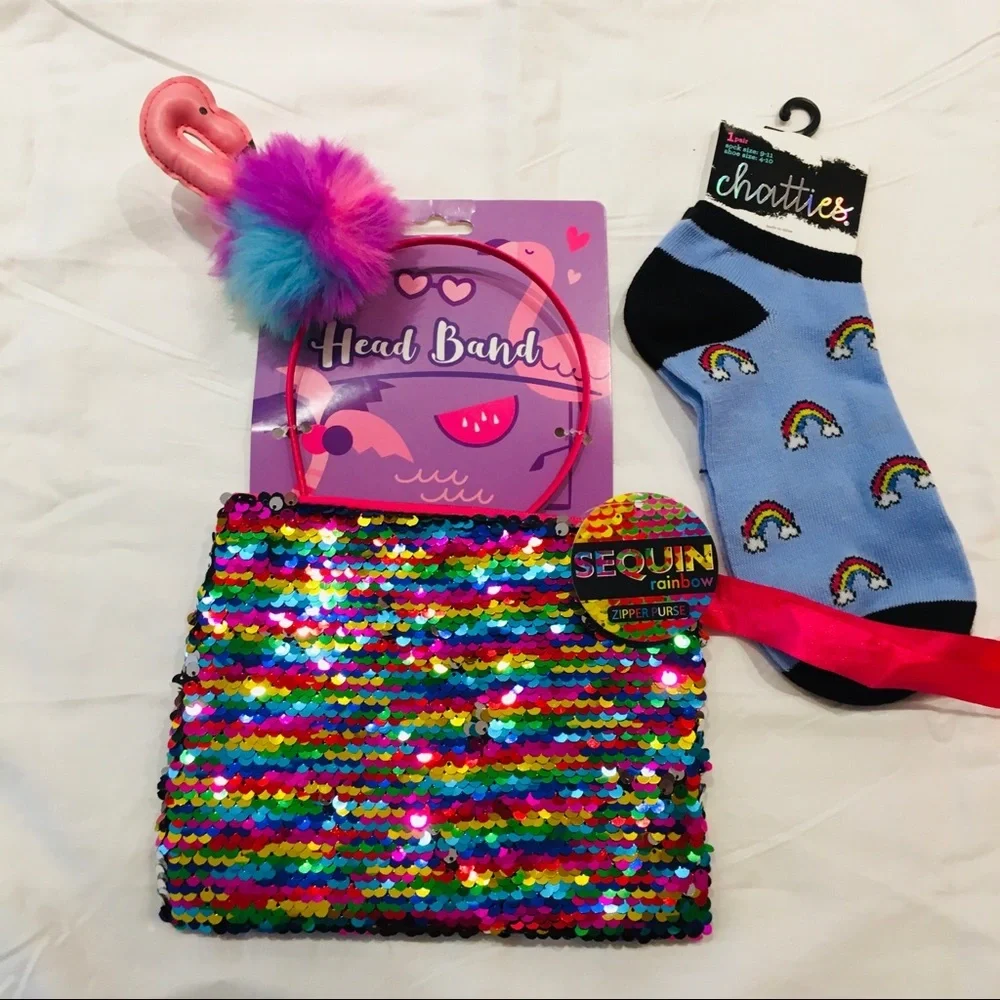 NWT HEADBAND pink FLAMINGO 3 pc. Set! SOCKS & WRIST…